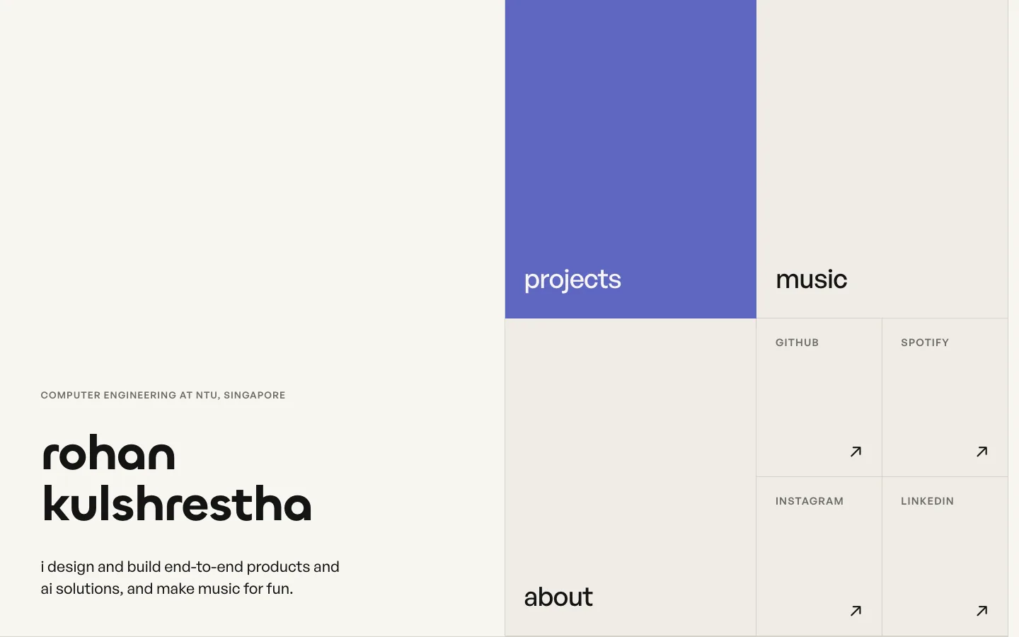 The classic theme: an editorial grid with the projects cell in periwinkle