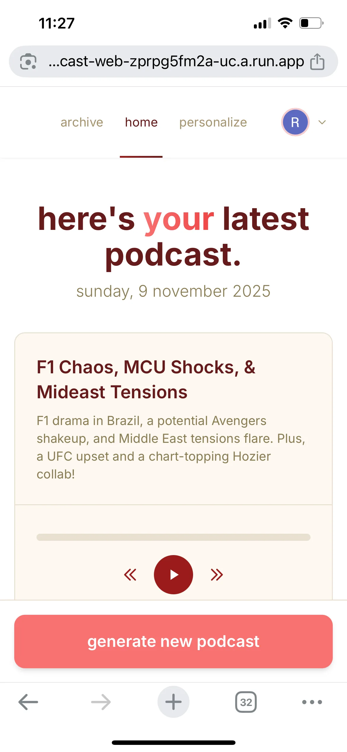 The built-in podcast player with chapter timestamps
